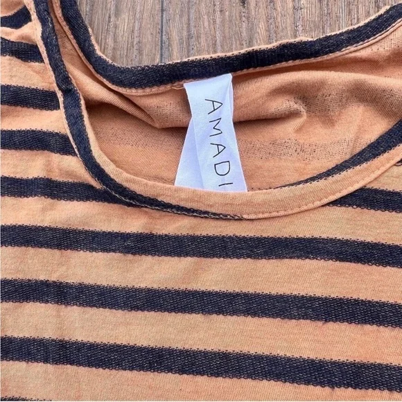 Anthropologie Amadi Camel  and Navy Puff Sleeve Long Sleeve Tee - Picture 2 of 7